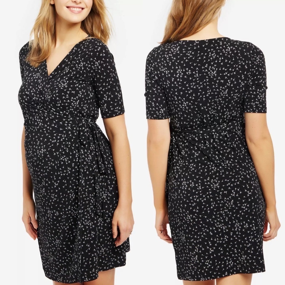 Motherhood Maternity Black Wish Print Wrap Dress‎